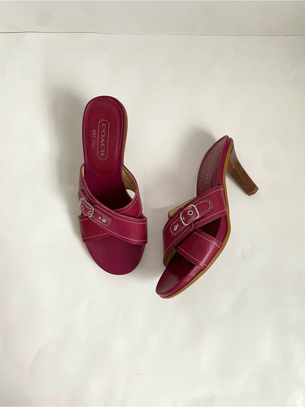 Y2K/Vintage Coach Women’s Pink/Plum Leather Buckle Slide Heels 7.5